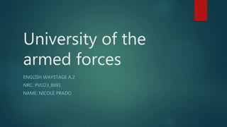 University of the
armed forces
ENGLISH WAYSTAGE A.2
NRC: PVU23_8691
NAME: NICOLE PRADO
 