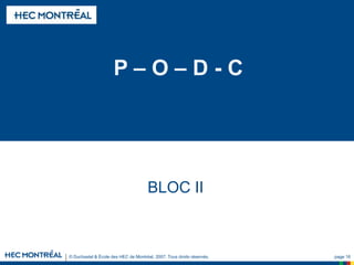 © Duchastel & École des HEC de Montréal, 2007. Tous droits réservés. page 16
P – O – D - C
BLOC II
 