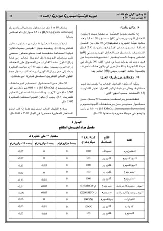 19 10 ‫اﻟﻌﺪد‬ / ‫ﺔ‬
‫اﻟﻌﺪد‬ / ‫ّﺔ‬‫ﻳ‬‫اﳉﺰاﺋﺮ‬ ‫ﺔ‬
‫اﳉﺰاﺋﺮﻳ‬ ‫ّﺔ‬‫ﻳ‬‫ﻟﻠﺠﻤﻬﻮر‬ ‫ﺔ‬
‫ﻟﻠﺠﻤﻬﻮرﻳ‬ ‫ّﺔ‬‫ﻴ‬‫ﺳﻤ‬
‫ّﺳﻤﻴ‬‫ﺮ‬‫اﻟ‬ ‫اﳉﺮﻳﺪة‬
‫اﻟﺮ‬ ‫اﳉﺮﻳﺪة‬
‫ﻫـ‬
‫ﻫـ‬ 1438 ‫ﻋﺎم‬ ‫اﻷوﻟﻰ‬ ‫ﺟﻤﺎدى‬
‫ﻋﺎم‬ ‫اﻷوﻟﻰ‬ ‫ﺟﻤﺎدى‬ 18
‫م‬
‫م‬ 2017 ‫ﺳﻨﺔ‬
‫ﺳﻨﺔ‬ ‫ﻓﺒﺮاﻳﺮ‬
‫ﻓﺒﺮاﻳﺮ‬ 15
‫ـﻮﻟﻔﻮرﻳﻚ‬‫ﺴ‬‫اﻟ‬ ‫ـﻤﺾ‬‫ﺣ‬ ‫ـﻠﻮل‬‫ﺤ‬‫ﻣ‬ ‫ﻣﻦ‬ ‫ـﻠﻞ‬‫ﻣ‬ 1 ± 10 ‫ـﻀﺎف‬‫ﻳ‬
‫ـﺎﻧﺲ‬‫ـ‬‫ـ‬‫ـ‬‫ـ‬‫ـ‬‫ﲡ‬ ‫ـﻢ‬‫ﺛ‬ r‫ل‬/‫ـﻮل‬‫ـ‬‫ـ‬‫ـ‬‫ـ‬‫ـ‬‫ﻣ‬ 2,5 = c (H2SO4) r(acide sulfurique)
.‫ﺑﻌﻨﺎﻳﺔ‬
‫ـﺮ‬‫ـ‬‫ﻳ‬‫ـﺎ‬‫ـ‬‫ﻌ‬‫ـ‬‫ـ‬‫ﻣ‬ ‫ـﻮل‬‫ـ‬‫ـ‬‫ﻠ‬‫ـ‬‫ـ‬‫ﺤ‬‫ـ‬‫ـ‬‫ﻣ‬ ‫ـﻦ‬‫ﻣ‬ ‫ـﻠﻞ‬‫ـ‬‫ﻣ‬ 50 ‫ـﺎ‬‫ـ‬‫ﻬ‬‫ـ‬‫ـ‬‫ﺘ‬‫ـ‬‫ـ‬‫ـ‬‫ﻌ‬‫ـ‬‫ـ‬‫ﺳ‬ ‫ـﺔ‬‫ـ‬‫ـ‬‫ﺣ‬‫ـﺎ‬‫ـ‬‫ﺤ‬‫ـ‬‫ـ‬‫ﺳ‬ ‫ـﻸ‬‫ﻤ‬‫ـ‬‫ـ‬‫ﺗ‬
‫ـﻮن‬‫ﻜ‬‫ـ‬‫ـ‬‫ﺗ‬ ‫ـﺚ‬‫ﻴ‬‫ـ‬‫ـ‬‫ﺤ‬‫ـ‬‫ـ‬‫ﺑ‬ ‫ـﺎس‬‫ـ‬‫ﻴ‬‫ـ‬‫ـ‬‫ﻘ‬‫ـ‬‫ـ‬‫ﻟ‬‫ا‬ ‫ـﺎز‬‫ـ‬‫ﻬ‬‫ـ‬‫ـ‬‫ﺟ‬ ‫ـﺒﻂ‬‫ـ‬‫ﻀ‬‫ـ‬‫ـ‬‫ﻳ‬‫و‬ r(4.4) ‫ـﺮﻳﺖ‬‫ـ‬‫ﺘ‬‫ـ‬‫ـ‬‫ﻨ‬‫ـ‬‫ـ‬‫ﻠ‬‫ـ‬‫ـ‬‫ﻟ‬
‫ـﻀﻲ‬‫ﻤ‬‫ـ‬‫ـ‬‫ﺣ‬ ‫ـﻮل‬‫ﻠ‬‫ـ‬‫ـ‬‫ﺤ‬‫ـ‬‫ﻣ‬ ‫ـﻄﺢ‬‫ـ‬‫ﺳ‬ ‫ﲢﺖ‬ ‫ـﺔ‬‫ـ‬‫ﺴ‬‫ـ‬‫ﻤ‬‫ـ‬‫ـ‬‫ﻐ‬‫ـ‬‫ﻨ‬‫ـ‬‫ـ‬‫ﻣ‬ ‫ـﺔ‬‫ﺣ‬‫ـﺎ‬‫ـ‬‫ﺤ‬‫ـ‬‫ﺴ‬‫ـ‬‫ـ‬‫ﻟ‬‫ا‬ ‫ـﺔ‬‫ﻳ‬‫ـﺎ‬‫ـ‬‫ﻬ‬‫ـ‬‫ﻧ‬
‫ـﺔ‬‫ﻳ‬‫ـﺎ‬‫ـ‬‫ﻏ‬ ‫إﻟﻰ‬ ‫ـﺮ‬‫ـ‬‫ﻳ‬‫ـﺎ‬‫ـ‬‫ﻌ‬‫ـ‬‫ـ‬‫ﺗ‬ .‫ـﺔ‬‫ﻠ‬‫ـ‬‫ـ‬‫ﺟ‬‫ـﻮ‬‫ـ‬‫ﳊ‬‫ا‬ ‫داﺧﻞ‬ ‫ـﻮد‬‫ـ‬‫ﺟ‬‫ـﻮ‬‫ـ‬H‫ا‬ ‫ـﺎت‬‫ﻨ‬‫ـ‬‫ـ‬‫ﻐ‬‫ـ‬‫ـ‬‫ﻨ‬‫ـ‬‫ـ‬‫ﻣ‬‫ـﺮ‬‫ـ‬‫ﺒ‬‫ـ‬‫ﻠ‬‫ـ‬‫ـ‬‫ﻟ‬
‫ـﺎف‬‫ﻄ‬‫ـ‬‫ـ‬‫ﻌ‬‫ـ‬‫ـ‬‫ﻧ‬‫ا‬ ‫ـﻰ‬‫ﻠ‬‫ـ‬‫ﻋ‬ ‫ـﻮل‬‫ـ‬‫ﺼ‬‫ـ‬‫ـ‬‫ﳊ‬‫ا‬ ‫ـﻦ‬‫ﻣ‬ ‫ـﺮاب‬‫ﺘ‬‫ـ‬‫ـ‬‫ﻗ‬‫اﻻ‬ ‫ـﺪ‬‫ـ‬‫ﻨ‬‫ـ‬‫ـ‬‫ﻋ‬ .‫ـﻮن‬‫ـ‬‫ﻠ‬‫ـ‬‫ـ‬‫ﻟ‬‫ا‬ ‫زوال‬
‫ـﺮة‬‫ﻳ‬‫ـﺎ‬‫ﻌ‬‫ـ‬H‫ا‬ ‫ـﻮاﺻﻞ‬‫ﺗ‬‫و‬ ‫م‬° 40 ‫ـﻨﺪ‬‫ﻋ‬ ‫ـﻮل‬‫ﻠ‬‫ـ‬‫ﶈ‬‫ا‬ ‫ـﺨﻦ‬‫ﺴ‬‫ـ‬‫ﻳ‬ r‫ـﻮن‬‫ﻠ‬‫اﻟ‬ ‫زوال‬
‫ﺣﺠﻢ‬ ‫ـﺠﻞ‬‫ﺴ‬‫ـ‬‫ﻳ‬ .‫ـﺎت‬‫ﻨ‬‫ـﻐ‬‫ﻨ‬‫ـ‬‫ﻣ‬‫ـﺮ‬‫ﺒ‬‫ـ‬‫ﻟ‬ ‫ـﻠﻮﻳﻦ‬‫ﺘ‬‫ـ‬‫ﻟ‬‫ا‬ ‫زوال‬ X‫ـ‬‫ﺣ‬ ‫إﻟﻰ‬ ‫ـﺒﻂء‬‫ﺑ‬
.‫اﻟﺒﺮﻣﻨﻐﻨﺎت‬ ‫ﻌﺎﻳﺮة‬H ‫ﺴﺘﻌﻤﻞ‬H‫ا‬ ‫ﻟﻠﻨﺘﺮﻳﺖ‬ ‫ﻌﺎﻳﺮ‬H‫ا‬ ‫اﶈﻠﻮل‬
‫ـﺎت‬‫ﻨ‬‫ـ‬‫ـ‬‫ﻐ‬‫ـ‬‫ـ‬‫ﻨ‬‫ـ‬‫ـ‬‫ﻣ‬‫ـﺮ‬‫ـ‬‫ﺒ‬‫ـ‬‫ـ‬‫ﻟ‬ ‫ـﺮ‬‫ـ‬‫ﻳ‬‫ـﺎ‬‫ـ‬‫ـ‬‫ـﻌ‬‫ـ‬‫ـ‬‫ـﻤ‬‫ـ‬‫ـ‬‫اﻟ‬ ‫ـﻮل‬‫ـ‬‫ـ‬‫ـﻠ‬‫ـ‬‫ـ‬‫ـﺤ‬‫ـ‬‫ـ‬‫ـﻤ‬‫ـ‬‫اﻟ‬ ‫ـﻦ‬‫ـ‬‫ﻣ‬ ‫ـﻠـﻞ‬‫ـ‬‫ـ‬‫ﻣ‬ 50
‫ـﻮاﻓﻖ‬‫ـ‬‫ـ‬‫ـ‬‫ﻳ‬ r‫ل‬/‫ـﻮل‬‫ـ‬‫ـ‬‫ـ‬‫ﻣ‬ 0,01 = c (1/5 KMnO4) r‫ـﻮم‬‫ـ‬‫ـ‬‫ﻴ‬‫ـ‬‫ـ‬‫ـ‬‫ـ‬‫ﺳ‬‫ـﺎ‬‫ـ‬‫ـ‬‫ـ‬‫ﺗ‬‫ـﻮ‬‫ـ‬‫ـ‬‫ـ‬‫ﺒ‬‫ـ‬‫ـ‬‫ـ‬‫ـ‬‫ﻟ‬‫ا‬
‫ـﺮ‬‫ـ‬‫ﻳ‬‫ـﺎ‬‫ـ‬‫ـ‬‫ﻌ‬‫ـ‬‫ـ‬‫ـ‬H‫ا‬ ‫ـﻮل‬‫ـ‬‫ـ‬‫ﻠ‬‫ـ‬‫ـ‬‫ـ‬‫ﺤ‬‫ـ‬‫ـ‬‫ـ‬‫ﻤ‬‫ـ‬‫ـ‬‫ﻠ‬‫ـ‬‫ـ‬‫ـ‬‫ﻟ‬ ‫ـﺔ‬‫ـ‬‫ـ‬‫ﺒ‬‫ـ‬‫ـ‬‫ـ‬‫ﺴ‬‫ـ‬‫ـ‬‫ـ‬‫ﻨ‬‫ـ‬‫ـ‬‫ـ‬‫ﻟ‬‫ـﺎ‬‫ـ‬‫ﺑ‬‫و‬ .‫اﻵزوت‬ ‫ـﻦ‬‫ﻣ‬ ‫ـﻠﻎ‬‫ـ‬‫ـ‬‫ﻣ‬ 3,502
‫ﻟﻠﻤﻌﺎﻳﺮة‬ ‫ﺴﺘﻌﻤﻞ‬H‫ا‬ ‫اﳊﺠﻢ‬ ‫ﻳﻜﻮن‬ ‫أن‬ ‫ﻳﺠﺐ‬ r(4.4) ‫ﻟﻠﻨﺘﺮﻳﺖ‬
.‫ﻣﻠﻞ‬ 35,02
‫اﳊﺠﻢ‬ ‫ـﺎن‬‫ﻛ‬ ‫إذا‬ ‫ﻓﻘﻂ‬ ‫ـﺖ‬‫ﻳ‬‫ـﺘﺮ‬‫ﻨ‬‫ـﻠ‬‫ﻟ‬ ‫ـﺮ‬‫ﻳ‬‫ـﻌﺎ‬H‫ا‬ ‫ـﻮل‬‫ﻠ‬‫اﶈ‬ ‫ـﺘﻼءم‬‫ﻳ‬
.‫ﻣﻠﻞ‬ 0,40 ± 35,02 ‫اﺠﻤﻟﺎل‬ ‫ﻓﻲ‬ ‫ﻣﺤﺼﻮرا‬ ‫ﻟﻠﻤﻌﺎﻳﺮة‬ ‫ﺴﺘﻌﻤﻞ‬H‫ا‬
: ‫ﺧﺎﺻﺔ‬ ‫ﺣﺎﻻت‬ .
: ‫ﺧﺎﺻﺔ‬ ‫ﺣﺎﻻت‬ .9
‫ـﻮن‬‫ـ‬‫ﻜ‬‫ـ‬‫ـ‬‫ﻳ‬ ‫ﻻ‬ ‫ـﺚ‬‫ﻴ‬‫ـ‬‫ـ‬‫ﺣ‬ ‫ـﺔ‬‫ـ‬‫ـ‬‫ﻌ‬‫ـ‬‫ـ‬‫ﻔ‬‫ـ‬‫ـ‬‫ـ‬‫ﺗ‬‫ـﺮ‬‫ـ‬‫ﻣ‬ ‫ـﺔ‬‫ـ‬‫ـ‬‫ﻨ‬‫ـ‬‫ـ‬ّ‫ﻴ‬‫ـ‬‫ـ‬‫ﻌ‬‫ـ‬‫ـ‬‫ـ‬‫ﻟ‬‫ا‬ ‫ـﺔ‬‫ـ‬‫ﻳ‬‫ـﻮ‬‫ـ‬‫ـ‬‫ﻠ‬‫ـ‬‫ـ‬‫ﻗ‬ ‫ـﺖ‬‫ﻧ‬‫ـﺎ‬‫ـ‬‫ﻛ‬ ‫إذا‬
‫ـﺪ‬‫ـ‬‫ـ‬‫ﻌ‬‫ـ‬‫ـ‬‫ـ‬‫ﺑ‬ 0,1 ± 1,9 ‫ـﺎ‬‫ـ‬‫ـ‬‫ﻳ‬‫ـﺎو‬‫ـ‬‫ـ‬‫ـ‬‫ـﺴ‬‫ـ‬‫ـ‬‫ـ‬‫ﻣ‬ (pH) ‫ـﻨﻲ‬‫ـ‬‫ـ‬‫ﻴ‬‫ـ‬‫ـ‬‫ـ‬‫ﺟ‬‫ـﺪرو‬‫ـ‬‫ـ‬‫ـ‬‫ﻴ‬‫ـ‬‫ـ‬‫ـ‬‫ﻬ‬‫ـ‬‫ـ‬‫ـ‬‫ﻟ‬‫ا‬ ‫ـﻞ‬‫ﻣ‬‫ـﺎ‬‫ـ‬‫ـ‬‫ﻌ‬‫ـ‬‫ـ‬‫ـ‬‫ﻟ‬‫ا‬
‫اﻷﺣﺴﻦ‬ ‫ﻣﻦ‬ r‫ﻣﻠﻞ‬ 40 ‫إﻟﻰ‬ ‫وﺗﺨﻔﻴﻔﻬﺎ‬ ‫اﻟﺘﺠﺮﺑﺔ‬ ‫ّﻨﺔ‬‫ﻴ‬‫ﻋ‬ ‫ﻣﻌﺎﳉﺔ‬
‫ـﺒﻞ‬‫ـ‬‫ـ‬‫ـ‬‫ﻗ‬ (2.4) ‫ـﻮرﻳﻚ‬‫ـ‬‫ـ‬‫ﻔ‬‫ـ‬‫ـ‬‫ـ‬‫ـ‬‫ﺳ‬‫ـﻮ‬‫ـ‬‫ـ‬‫ـ‬‫ﻓ‬‫ـﻮ‬‫ـ‬‫ـ‬‫ﺛ‬‫اﻷر‬ ‫ـﻤﺾ‬‫ـ‬‫ـ‬‫ـ‬‫ﺣ‬ ‫ـﻮل‬‫ـ‬‫ـ‬‫ـ‬‫ﻠ‬‫ـ‬‫ـ‬‫ـ‬‫ﺤ‬‫ـ‬‫ـ‬‫ـ‬‫ـ‬‫ﻣ‬ ‫ـﺔ‬‫ـ‬‫ـ‬‫ﻓ‬‫ـﺎ‬‫ـ‬‫ـ‬‫ـ‬‫ﺿ‬‫إ‬
(pH) ‫ـﻨﻲ‬‫ﻴ‬‫ـ‬‫ـ‬‫ﺟ‬‫ـﺪرو‬‫ـ‬‫ﻴ‬‫ـ‬‫ﻬ‬‫ـ‬‫ـ‬‫ﻟ‬‫ا‬ ‫ـﺎﻣﻞ‬‫ـ‬‫ﻌ‬‫ـ‬‫ـ‬‫ﻟ‬‫ا‬ ‫ـﻠﻰ‬‫ـ‬‫ﻋ‬ ‫ـﻮل‬‫ﺼ‬‫ـ‬‫ـ‬‫ﺤ‬‫ـ‬‫ـ‬‫ﻠ‬‫ـ‬‫ﻟ‬ ‫ـﻒ‬‫ﻴ‬‫ـ‬‫ﻔ‬‫ـ‬‫ـ‬‫ﺨ‬‫ـ‬‫ـ‬‫ﺘ‬‫ـ‬‫ﻟ‬‫ا‬
‫ﻣﻦ‬ ‫ـﺔ‬‫ـ‬‫ـ‬‫ـ‬‫ـ‬‫ـ‬‫ـ‬‫ـ‬‫ـ‬‫ﻳ‬‫ـﺪ‬‫ـ‬‫ـ‬‫ـ‬‫ـ‬‫ـ‬‫ـ‬‫ـ‬‫ﻋ‬‫ـﺎ‬‫ـ‬‫ـ‬‫ـ‬‫ـ‬‫ـ‬‫ـ‬‫ـ‬‫ﻗ‬ ‫ـﺞ‬‫ﻬ‬‫ـ‬‫ـ‬‫ـ‬‫ـ‬‫ـ‬‫ـ‬‫ـ‬‫ـ‬‫ـ‬‫ﻨ‬‫ـ‬‫ـ‬‫ـ‬‫ـ‬‫ـ‬‫ـ‬‫ـ‬‫ـ‬H‫ا‬ ‫ـﻞ‬‫ﺒ‬‫ـ‬‫ـ‬‫ـ‬‫ـ‬‫ـ‬‫ـ‬‫ـ‬‫ـ‬‫ﻘ‬‫ـ‬‫ـ‬‫ـ‬‫ـ‬‫ـ‬‫ـ‬‫ـ‬‫ـ‬‫ـ‬‫ﻳ‬ ‫ـﺎ‬‫ـ‬‫ـ‬‫ـ‬‫ـ‬‫ـ‬‫ـ‬‫ـ‬‫ﻤ‬‫ـ‬‫ـ‬‫ـ‬‫ـ‬‫ـ‬‫ـ‬‫ـ‬‫ـ‬‫ﻛ‬ .‫ـﺎ‬‫ـ‬‫ـ‬‫ـ‬‫ـ‬‫ـ‬‫ـ‬‫ـ‬‫ـ‬‫ﻬ‬‫ـ‬‫ـ‬‫ـ‬‫ـ‬‫ـ‬‫ـ‬‫ـ‬‫ـ‬‫ﺑ‬ ‫ـﺎص‬‫ـ‬‫ـ‬‫ـ‬‫ـ‬‫ـ‬‫ـ‬‫ـ‬‫ـ‬‫ﳋ‬‫ا‬
‫ﻓﻲ‬ ‫ل‬/‫ﻣﻠﻎ‬ 300 r‫اﻷﻗﻞ‬ ‫ﻋﻠﻰ‬ r‫ﺗﺴﺎوي‬ ‫ـﺎت‬‫ﻧ‬‫ـﻨﻮﻛﺎرﺑﻮ‬‫ﺟ‬‫ﻫﻴﺪرو‬
‫ـﺮاف‬‫ﺤ‬‫ـ‬‫ﻧ‬‫ا‬ ‫ـﺎك‬‫ـ‬‫ﻨ‬‫ـ‬‫ﻫ‬ ‫ـﻮن‬‫ﻜ‬‫ـ‬‫ـ‬‫ﻳ‬ ‫أن‬ ‫دون‬ ‫ـﻠﻞ‬‫ﻣ‬ 40 ‫ﺑـ‬ ‫ـﺔ‬‫ﺑ‬‫ـﺮ‬‫ﺠ‬‫ـ‬‫ـ‬‫ﺘ‬‫ـ‬‫ﻟ‬‫ا‬ ‫ـﺔ‬‫ﻨ‬‫ـ‬‫ـ‬‫ﻴ‬‫ـ‬‫ﻋ‬
.‫ﺑﻬﺎ‬ ‫اﳋﺎص‬ (pH) ‫اﻟﻬﻴﺪروﺟﻴﻨﻲ‬ ‫ﻟﻠﻌﺎﻣﻞ‬ ‫ﺑﺎﻟﻨﺴﺒﺔ‬
: ‫اﻟﻌﻤﻞ‬ ‫ﻃﺮﻳﻘﺔ‬ ‫ﺣﻮل‬ ‫ﻣﻼﺣﻈﺎت‬ .
: ‫اﻟﻌﻤﻞ‬ ‫ﻃﺮﻳﻘﺔ‬ ‫ﺣﻮل‬ ‫ﻣﻼﺣﻈﺎت‬ .10
‫ـﺮ‬‫ـ‬‫ﻴ‬‫ـ‬‫ـ‬‫ﻏ‬ ‫ـﺮﻳﺖ‬‫ـ‬‫ﺘ‬‫ـ‬‫ـ‬‫ﻨ‬‫ـ‬‫ـ‬‫ﻠ‬‫ـ‬‫ـ‬‫ﻟ‬ ‫ـﺔ‬‫ـ‬‫ﻳ‬‫ـﺮ‬‫ـ‬‫ﻳ‬‫ـﺎ‬‫ـ‬‫ﻌ‬‫ـ‬‫ـ‬H‫ا‬ ‫ـﻴﻞ‬‫ـ‬‫ﻟ‬‫ـﺎ‬‫ـ‬‫ﶈ‬‫ا‬ ‫ـﻮن‬‫ـ‬‫ﻜ‬‫ـ‬‫ـ‬‫ﺗ‬ ‫أن‬ ‫ـﻜﻦ‬‫ـ‬–
‫ـﺘﺮﻳﺖ‬‫ﻨ‬‫ﻟﻠ‬ ‫ـﺮ‬‫ﻳ‬‫ـﻌﺎ‬H‫ا‬ ‫ـﻠﻮل‬‫ﶈ‬‫ا‬ ‫ـﻴﺰ‬‫ﻛ‬‫ﺗﺮ‬ ‫ـﺔ‬‫ﺒ‬‫ـﺮاﻗ‬‫ﻣ‬ ‫و–ﻜﻦ‬ r‫ـﺮة‬‫ﻘ‬‫ـﺘ‬‫ﺴ‬‫ﻣ‬
: ‫اﻵﺗﻲ‬ ‫ﻨﻬﺞ‬H‫ا‬ ‫ﺣﺴﺐ‬ ‫ﺴﺘﻌﻤﻞ‬H‫ا‬ (4.4)
‫ﻣــــﻦ‬ ‫ـﻠﻞ‬‫ـ‬‫ـ‬‫ـ‬‫ـ‬‫ـ‬‫ﻣـــ‬ 50 ‫ـﺔ‬‫ـ‬‫ـ‬‫ـ‬‫ـ‬‫ـ‬‫ـﺎﺻــ‬‫ـ‬‫ـ‬‫ـ‬‫ـ‬‫ﻣ‬ ‫ـﺔ‬‫ـ‬‫ـ‬‫ـ‬‫ـ‬‫ـ‬‫ـﻄـــ‬‫ـ‬‫ـ‬‫ـ‬‫ـ‬‫ﺳ‬‫ـﻮا‬‫ـ‬‫ـ‬‫ـ‬‫ـ‬‫ﺑ‬ ‫ـﻊ‬‫ـ‬‫ـﻄـــ‬‫ـ‬‫ـ‬‫ـ‬‫ـ‬‫ﺘ‬‫ـ‬‫ـ‬‫ـ‬‫ـ‬‫ـ‬‫ﻘ‬‫ـ‬‫ـ‬‫ـ‬‫ـ‬‫ـ‬‫ﺗ‬
‫ـﻮم‬‫ـ‬‫ـ‬‫ﻴ‬‫ـ‬‫ـ‬‫ـ‬‫ـ‬‫ﺳ‬‫ـﺎ‬‫ـ‬‫ـ‬‫ـ‬‫ﺗ‬‫ـﻮ‬‫ـ‬‫ـ‬‫ﺒ‬‫ـ‬‫ـ‬‫ـ‬‫ـ‬‫ﻟ‬‫ا‬ ‫ـﺎت‬‫ـ‬‫ـ‬‫ـ‬‫ﻨ‬‫ـ‬‫ـ‬‫ـ‬‫ـ‬‫ﻐ‬‫ـ‬‫ـ‬‫ـ‬‫ﻨ‬‫ـ‬‫ـ‬‫ـ‬‫ـ‬‫ﻣ‬‫ـﺮ‬‫ـ‬‫ـ‬‫ـ‬‫ﺑ‬ ‫ﻣـــﻦ‬ ‫ـﺮ‬‫ـ‬‫ـ‬‫ـ‬‫ـ‬‫ـﺎﻳــ‬‫ـ‬‫ـ‬‫ـ‬‫ﻌ‬‫ـ‬‫ـ‬‫ـ‬‫ﻣ‬ ‫ـﻮل‬‫ـ‬‫ـ‬‫ـ‬‫ـ‬‫ـﻠــ‬‫ـ‬‫ـ‬‫ـ‬‫ﺤ‬‫ـ‬‫ـ‬‫ـ‬‫ﻣ‬
r‫ل‬/‫ـﻮل‬‫ﻣ‬ 0,01 = c (1/5 KMnO4) r(permanganate de potassium)
.‫ﻣﻠﻞ‬ 250 ‫ﺳﻌﺘﻬﺎ‬ ‫ﻣﺨﺮوﻃﻴﺔ‬ ‫ﺣﻮﺟﻠﺔ‬ ‫ﻓﻲ‬ ‫وﺗﻮﺿﻊ‬
4 ‫اﳉﺪول‬
‫اﳉﺪول‬
‫اﻟﻨﺘﺎﺋﺞ‬ ‫ﻋﻠﻰ‬ ‫أﺧﺮى‬ ‫ﻣﻮاد‬ ‫ﻣﻔﻌﻮل‬
‫اﻟﻨﺘﺎﺋﺞ‬ ‫ﻋﻠﻰ‬ ‫أﺧﺮى‬ ‫ﻣﻮاد‬ ‫ﻣﻔﻌﻮل‬
‫ﺎدة‬H‫ا‬
‫ﺎدة‬H‫ا‬
‫ﻐﻨﻴﺰﻳﻮم‬H‫ا‬
‫اﻟﺒﻮﺗﺎﺳﻴﻮم‬
‫اﻟﺒﻮﺗﺎﺳﻴﻮم‬
‫اﻟﺼﻮدﻳﻮم‬
‫اﻟﺼﻮدﻳﻮم‬
‫اﻟﻬﻴﺪروﺟﻴﻨﻮﻛﺎرﺑﻮﻧﺎت‬
‫اﻟﻬﻴﺪروﺟﻴﻨﻮﻛﺎرﺑﻮﻧﺎت‬
‫اﻟﻨﻴﺘﺮات‬
‫اﻷﻣﻮﻧﻴﻢ‬
‫ﻛﺎدﻣﻴﻮم‬
‫ﻠﺢ‬H‫ا‬
‫ﻠﺢ‬H‫ا‬
‫ﺴﺘﻌﻤﻞ‬H‫ا‬
‫ﺴﺘﻌﻤﻞ‬H‫ا‬
‫أﺳﻴﺘﺎت‬
‫ﻛﻠﻮرور‬
‫ﻛﻠﻮرور‬
‫ﻛﻠﻮرور‬
‫ﻛﻠﻮرور‬
‫ﺻﻮدﻳﻮم‬
‫ﺻﻮدﻳﻮم‬
‫ﺑﻮﺗﺎﺳﻴﻮم‬
‫ﻛﻠﻮرور‬
‫ﻛﻠﻮرور‬
* ‫ﺎدة‬H‫ا‬ ‫ﻛﺘﻠﺔ‬
‫ﺎدة‬H‫ا‬ ‫ﻛﺘﻠﺔ‬
‫ﻣﻴﻜﺮوﻏﺮام‬
‫ﻣﻴﻜﺮوﻏﺮام‬
1000
100
1000
100
1000
6100(HCO-
3
)
12200(HCO-
3)
1000(N)
100(N)
100
0
0
0
0
0
0
0
0
0
0
‫ﻟـ‬ ‫ﻌﺎﻳﺮة‬H‫ا‬ ‫ﻋﻠﻰ‬
‫ﻟـ‬ ‫ﻌﺎﻳﺮة‬H‫ا‬ ‫ﻋﻠﻰ‬ ** ‫ﻣﻔﻌﻮل‬
‫ﻣﻔﻌﻮل‬
-0,07
-0,07
-0,13
-0,02
-0,13
+0,01
+0,06
-0,06
-0,03
-0,03
0
0
-0,03
0
-0,01
+0,03
+0,03
0
-0,01
-0,03
‫ﻣﻴﻜﺮوﻏﺮام‬
‫ﻣﻴﻜﺮوﻏﺮام‬ 0=mN
‫ﻣﻴﻜﺮوﻏﺮام‬
‫ﻣﻴﻜﺮوﻏﺮام‬ 1=mN
‫ﻣﻴﻜﺮوﻏﺮام‬
‫ﻣﻴﻜﺮوﻏﺮام‬ 10 = mN
 