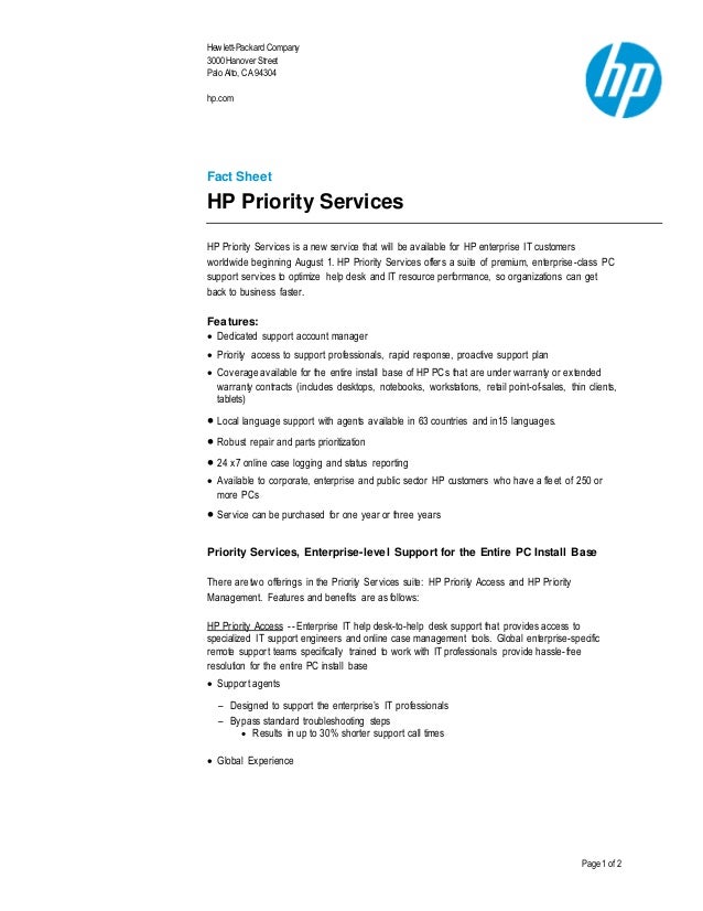 Hp Priority Services Discover Prelaunch Fact Sheet