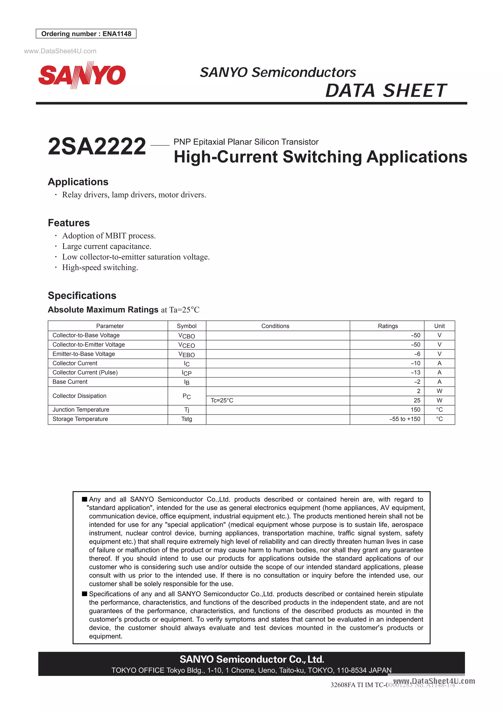 A2222 sanyo semicondevice | PDF