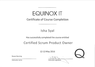 Certificate for Product Owner