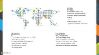 ABOUTNEWLINEINFO
MICHIGAN
MARYLAN
D
CALIFORNI
A
GEORGI
A
FLORIDA
Offshore Delivery - India:
Hyderabad, Coimbatore, Pondicherry
SOUTH AFRICA
UNITED KINGDOM
INDIA
GLOBAL
OFFICES
Silicon Valley, CA (HQ & DC)
Burtonsville, MD, (Delivery center)
Michigan, Georgia, Florida (Sales)
UK, SA
(Sales)
LEADERSHI
P
IT consulting and solutions provider, est. in 2006
Backed by strong investors
Enthusiastic and Mature Top Management
Domain consultants & advisors
250 employees and growing
150+ success stories
LONG TERM
RELATIONSHIPS
100% Referenceable clients
Trusted advisors based relationships
Consistent on-time delivery within budgets
Excellent customer satisfaction ratings
Multi industry and technology specialization
 