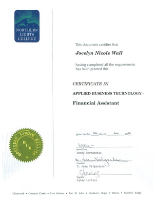 Financial Assistant certificate PDF