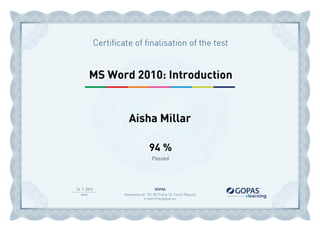 MOS Word 2010 Certificate