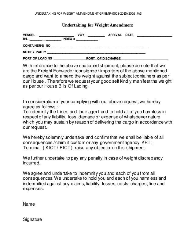 8 undertaking for weight ammendment gpkimp 0008 2015 2016 letter weight