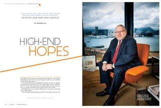 30 | July 2014 | theasianlawyer.com theasianlawyer.com | Summer 2014 | 31
For more news from the Asian legal markets, go to theasianlawyer.com
In April, Davis Polk  Wardwell managing partner Thomas
Reid gathered the associates in the Hong Kong office for a PowerPoint
presentation on the firm’s recent performance, based on a more detailed
version shared with partners.
In one slide, Reid sought to highlight how the firm was able to capitalize
on good luck and minimize bad. As an example of the former, he cited how
low U.S. interest rates had boosted leveraged finance activity across the
firm. An example of bad luck? Asia capital markets, 2011 to 2013.
Reid didn’t have to say much. Everybody in the room knew exactly what
he was talking about.
The once high-flying Hong Kong market for initial public offerings went
Photography by carsten schael
Martin Rogers, Former asia
disputes head for Clifford
Chance, has launched a Hong Kong
litigation practice at davis polk.
Hopes
HIgH-END
By Anthony Lin
In the past five years, Davis Polk has built a premier
MA and capital markets practice in Hong Kong.
Are the firm’s Asian clients ready to pay for it?
 