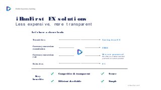 Better business banking
i BanFi rst FX sol ut i ons
Less expensi ve, mor e t r anspar ent
Competitive & transparent
Effici...