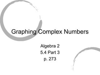 Graphing Complex Numbers
Algebra 2
5.4 Part 3
p. 273
 