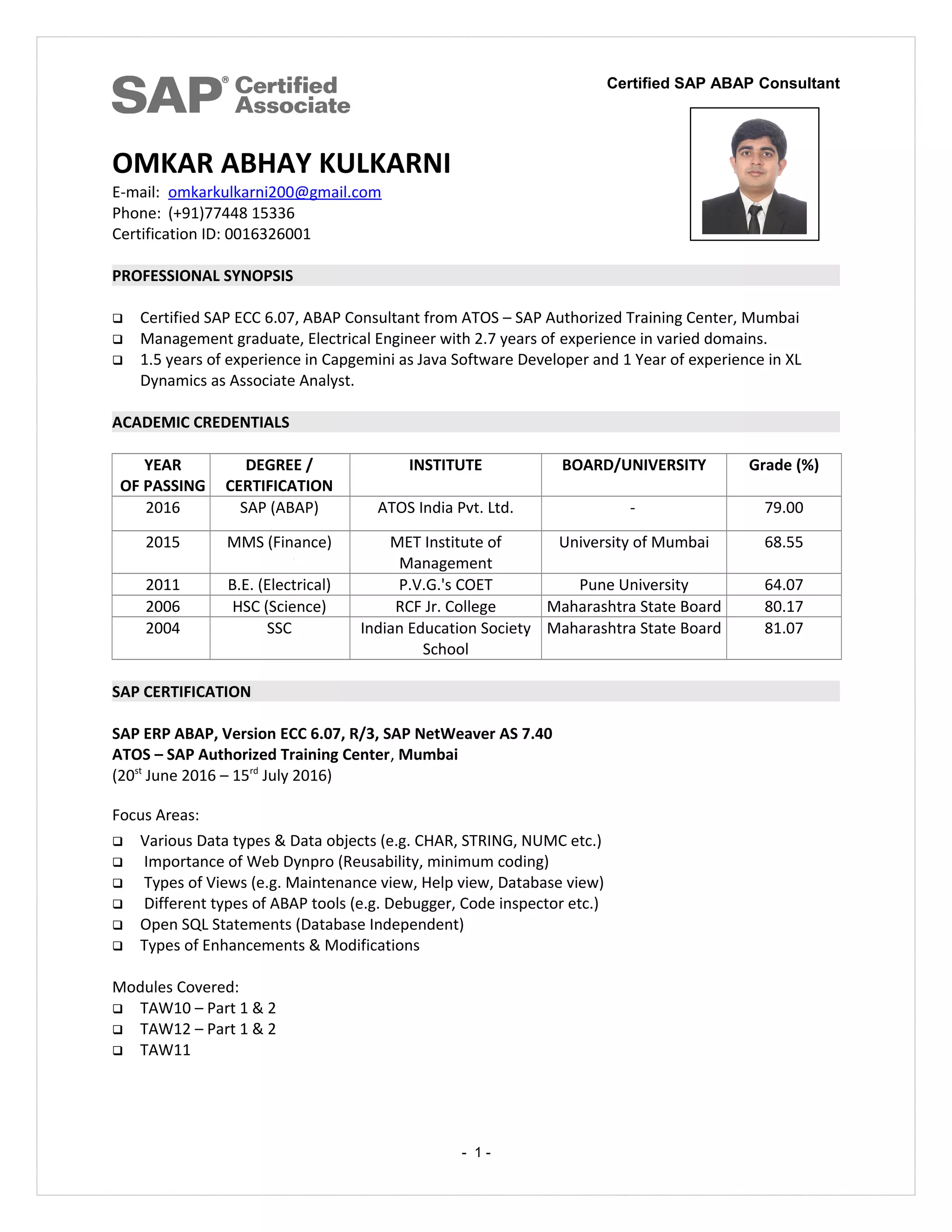Omkar Kulkarni_ABAP_Mumbai_CV | PDF | Free Download