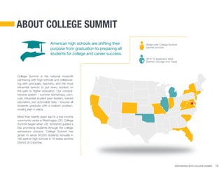 Partnering With College Summit 13
College Summit is the national nonprofit
partnering with high schools and collaborat-
in...