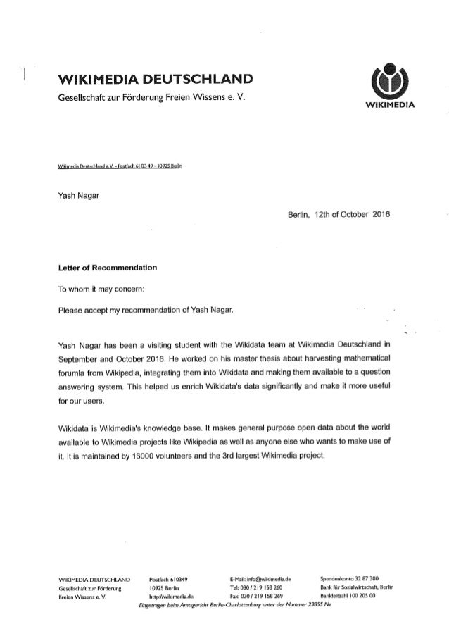 wikimedia recommendation letter of recommendation wikipedia