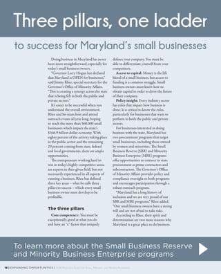 Doing business in Maryland has never
been more straightforward, especially for
today’s small business owners.
“Governor La...