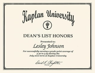 July 2010-Dean's List