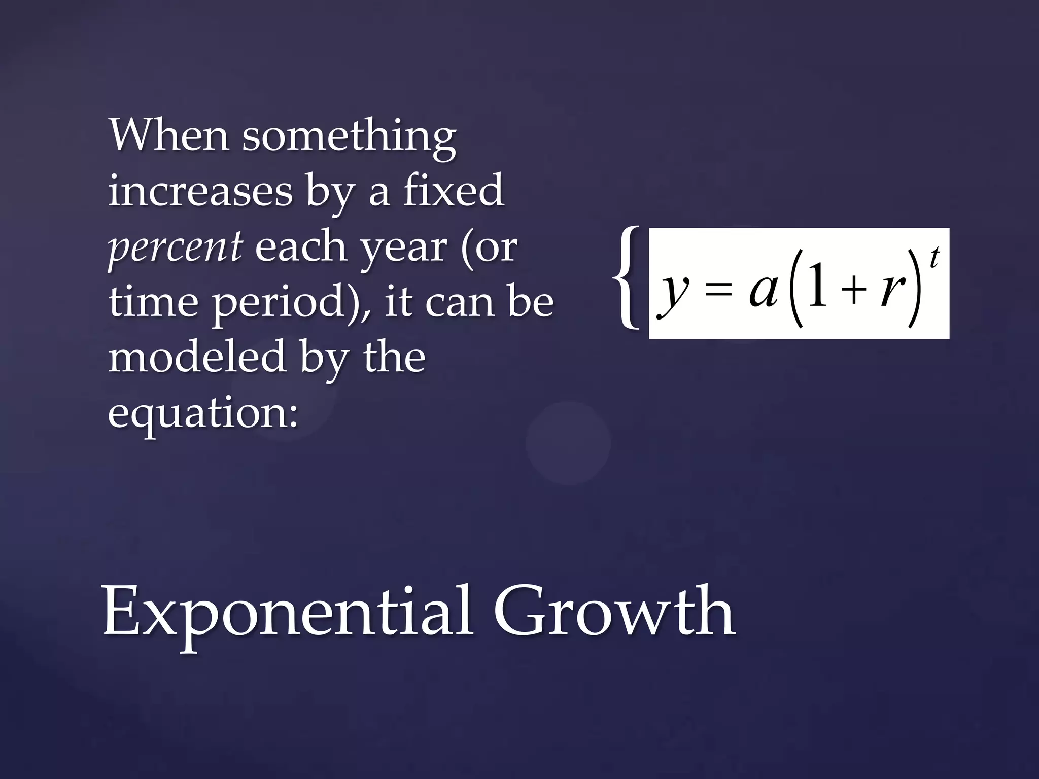 Graph y = a2x, which has a y-intercept at (0, a).Shift the graph vertically kspaces.Shift the graph horizontally hspaces.Note that you are moving opposite the sign in front of h.y = abx-h + k