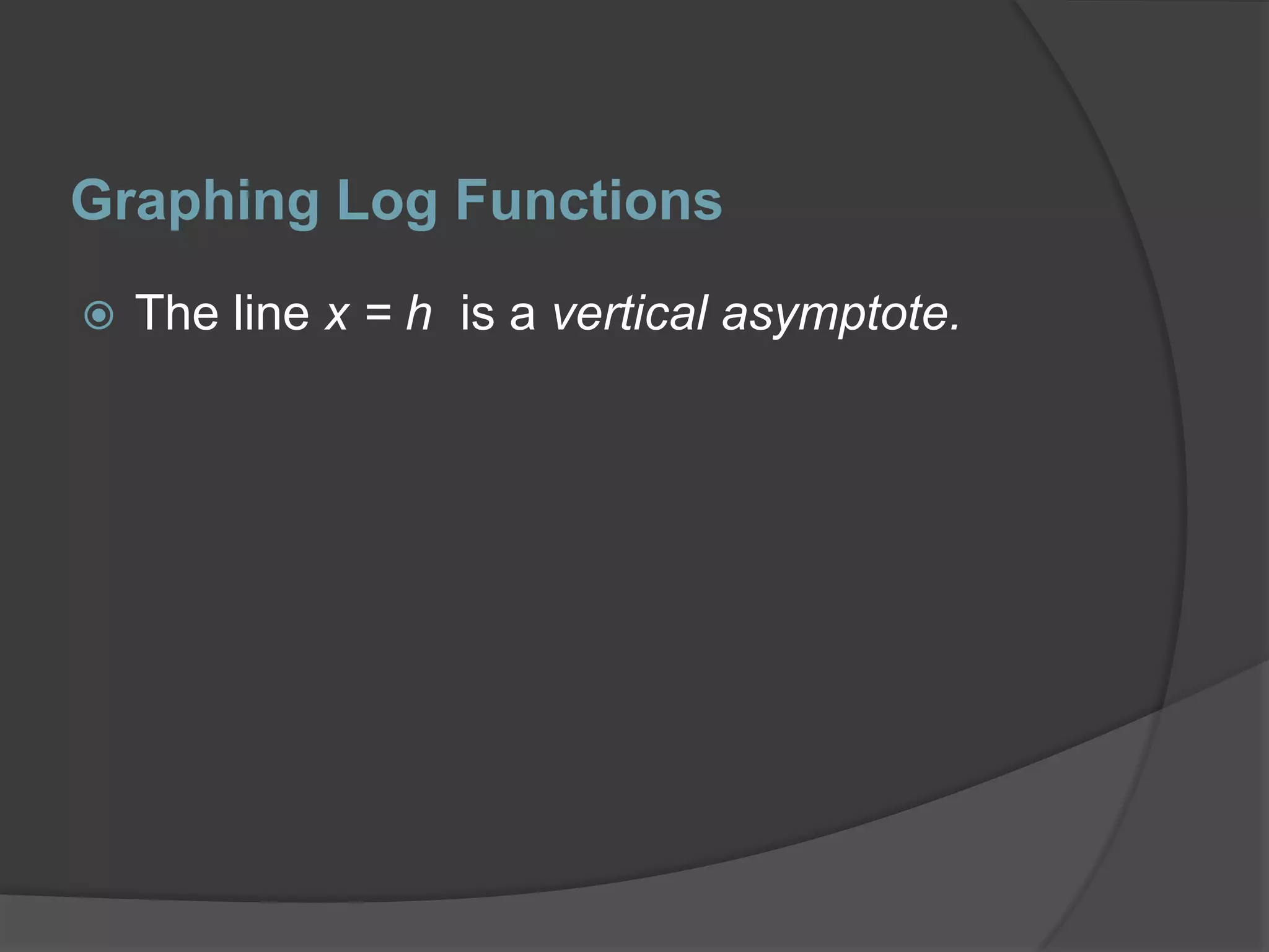 Graphing Log FunctionsThe line x = h  is a vertical asymptote.