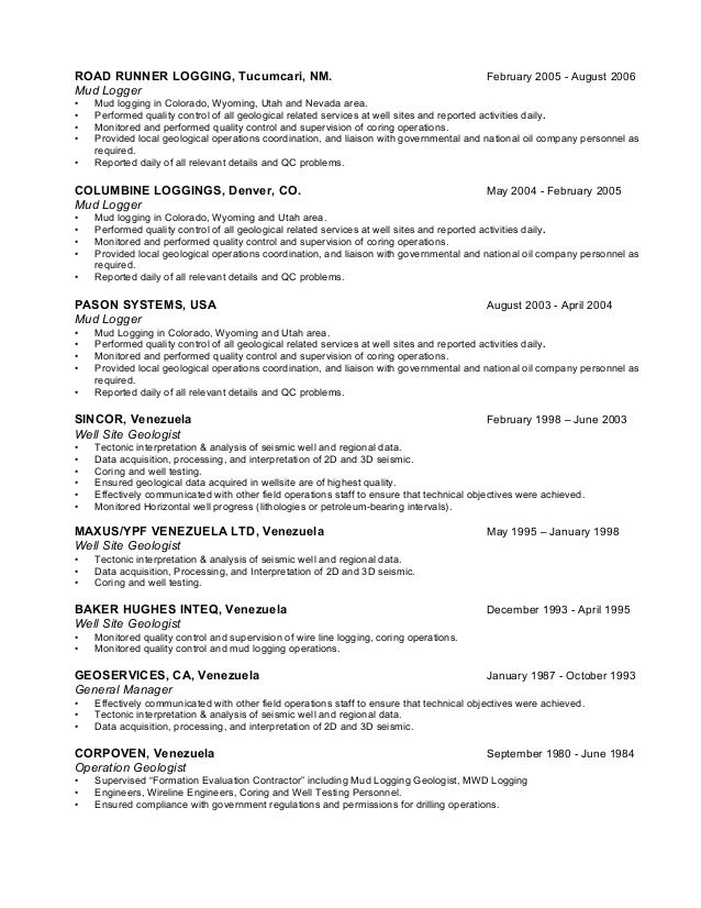 Geological Resume Samples Geological Resume Samples
