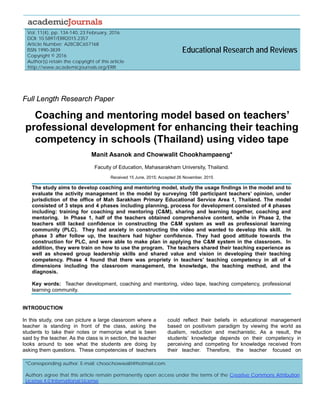 Coaching and mentoring model based on teachers’ professional ...