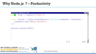 Why Node.js ? – Productivity
© 2016 IBM Corporation 10
 