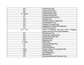 DAYs FORTNIGHTs & WEEKs Celebrated with importance PPT