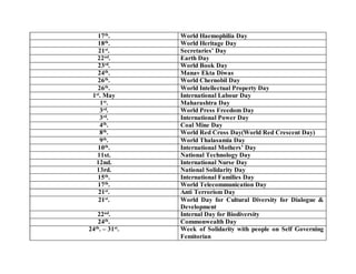 DAYs FORTNIGHTs & WEEKs Celebrated with importance PPT