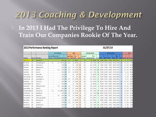  In 2013 I Had The Privilege To Hire And
Train Our Companies Rookie Of The Year.
 