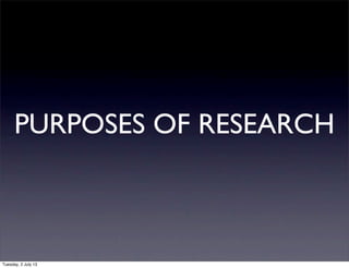 PURPOSES OF RESEARCH
Tuesday, 2 July 13
 