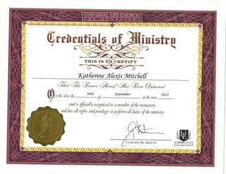 Ordained Minister Certificate 2011