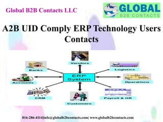 Global B2B Contacts LLC
816-286-4114|info@globalb2bcontacts.com| www.globalb2bcontacts.com
A2B UID Comply ERP Technology Users
Contacts
 