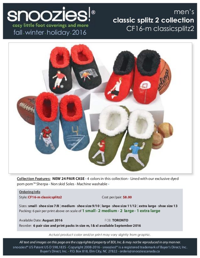 Snoozies Slippers Size Chart