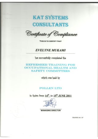 Occupationl Health and Safety Act Certificate