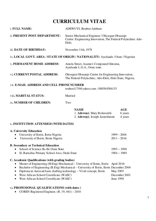 Adewuyi Reuben Adebare Cv Adewuyi Reuben Adebare Cv