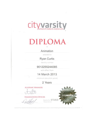 Ryan Curtis Diploma and reference letter