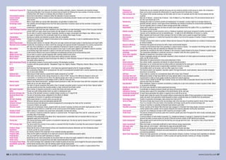 66 A LEVEL ECONOMICS YEAR 2 (A2) Revision Workshop www.tutor2u.net 67
Intellectual Property (IP) Private property rights over ideas and inventions including copyrights, patents, trademarks and industrial designs
International Monetary Fund Oversees the global financial system by following the macro policies of member countries
including those with impact on exchange rates and balance of payments
Interventionist policies Government intervention in markets to affect the allocation of scarce resources
Inward oriented Government policy that attempts to achieve development by stimulating domestic industry and import substitution behind
development trade barriers
J Curve Effect When a trade deficit can worsen after depreciation, but get better in medium term.
Knowledge capital The scientific and technological know-how that raises productivity in business output and the promotion of physical and
natural capital
Land grab Investments in agricultural land by foreign investors
Least Developed Countries A group of countries that have been classified by the United Nations as least developed in terms of their low gross domestic
product (GDP) per capita, weak human assets and high degree of economic vulnerability
Lewis Turning Point Occurs when a country’s surplus labour evaporates, pushing up wages, consumption and inflation rates.Within a country
the supply of migrants from the countryside might dry up causing urban wages to surge
Liberalisation Opening up markets and industries to greater trade and competition
Managed floating A floating exchange rate but subject to intervention by the monetary authorities, in order to resistfluctuations that they
currency consider to be undesirable
Market liberalization Removing state controls, for example, lifting price and wage controls and import quotas or lowering taxes and import tariffs.
Marshall-Lerner Condition Predicts the circumstances in which a fall in the exchange rate improves the BoP.A devaluation of a currency improves the
BoP only if the combined (or sum of) price elasticities of demand for imports & exports are greater than one.
Mercantilism The notion that the wealth of a nation was based on how much it could export.Applied in the modern context to countries
accumulating huge trade surpluses in goods or services and focusing on export-led growth
Micro-credit Credit services offered to low-income individuals not traditionally serviced by the formal banking sector
Middle income trap Occurs when a country's growth stagnates after reaching middle income levels
Money illusion When people confuse nominal and real values when making economic decisions
Moral hazard When asymmetric rewards to losses encourages risk-taking e.g. riskier behaviour because of having insurance or the belief
that losses will be bailed out
Multi-dimensional Poverty An international measure of acute poverty covering 109 developing countries
N-11 Countries with fast-growth potential - Bangladesh, Egypt, Iran, Nigeria, Pakistan, Philippines,Vietnam, Mexico, Korea,Turkey,
Indonesia
NAFTA North American Free Trade Agreement - a free trade area agreement signed by the US, Canada and Mexico
NAIRU Non-accelerating inflation rate of unemployment, the rate of unemployment consistent with a country experiencing a stable
rate of cost & price inflation
National debt Total amount of debt owed by a government usually measured as % of GDP
National savings Total public and private sector saving measured as a share of GDP. Saving is the difference between income and
consumption. In countries such as China, the national savings rate is high in contrast to developed economies. Gross
national saving measured as a percentage of GDP in 2008 for China was 54%
Natural assets Assets of the natural environment - biological assets (produced or wild), land and water areas with their ecosystems, subsoil
assets and air, see also natural capital
Natural capital The stock of natural ecosystems that yields a flow of valuable ecosystem goods or services into the future. Natural capital
may also provide services like recycling wastes or water catchment and erosion control
Net inward migration When number of migrants coming into a country than those who leave each year
NGOs Private non-profit making bodies which are active in development work
Nominal exchange rate The price of the domestic currency in another foreign currency e.g. £1 buys $1.60
Nominal interest rate The price of borrowing money unadjusted for the effects of inflation
OECD Organisation of Economic Co-operation and Development
Off-shore banking Banks based abroad in a country where you pay less tax
Output Gap Difference between actual and (estimated) potential GDP
Outward-oriented Government policy that attempts to achieve development by encouraging free trade and the unrestricted
development movement of labour and capital
Overseas assets Assets such as businesses, shares, property which are owned in overseas countries and which might generate a flow of
investment income which is a credit item on the current account of the balance of payments.
Paradox of thrift Higher saving in a recession may cause lower consumption, incomes and saving
Potential output The economy's maximum productive capacity in a physical sense.The largest output that could be produced, given the
prevailing state of technology
Potential productivity Estimates of the productivity of the labour force. Improvements in productivity have an important effect on long run
aggregate supply and trend growth
Poverty line The income level below which a person or household is deemed poor. Can also be used to measure the % of a population
living in extreme poverty
PPP Exchange Rate The rate at which the currency of one country is converted into that of another to purchase the same amount of goods and
services in each country
Prebisch-Singer States that the terms of trade between primary and manufactured products deteriorate over time threatening slower
Hypothesis economic growth for poorer countries
Primary sector An industry involved in the production of raw materials including agriculture
Property rights These are the rights to ownership of an asset such as land or ideas (intellectual property rights)
Protectionism The use of tariff and non-tariff restrictions on imports
Public Goods Goods that are non-rival (consumption by one person does not reduce the supply available for others) and non-excludable
Public sector Central government, local government and state-owned/nationalized industries
Purchasing Power Parity The current exchange rate is adjusted so that a basket of goods and services can be bought for the same amount of dollars
Quantitative easing (QE) Central banks injecting extra cash into banking system through buying bonds
Quota A quota imposes a physical limit on the quantity of a good that can be imported into a country in a given period of time
Randomized Studies that use one randomly selected test group and one randomly selected control group to create a fair comparison –
controlled trial these can be used to evaluate the effectiveness of a specific government intervention or project
Real exchange rate The product of the nominal exchange rate (the dollar cost of a euro, for example) and the ratio of prices between the two
countries
Real interest rate Real rate of interest = nominal rate of interest – rate of inflation E.g. if the inflation rate is 2% and nominal interest rate is
6% then real interest rate is 4%
Rebalancing Changing the nature of economic growth and development. For example a country might try to increase reliance on
domestic demand, achieve a more equal income distribution and introduce incentives for environmental sustainability
Recovery The term typically refers to a phase of above average growth after a downturn
Regrettables Output which might be necessary but does not add to (and might detract from) the quality of life, e.g. expenditure on
armaments and commuting
Relative poverty The relative position of some economic unit (e.g. individual, household, racial group) compared to another economic unit.
A person can be relatively poor but not absolutely poor – is really to do with distribution of income in a country
Remittances When migrants send home part of their earnings in the form of either cash or goods to support their families.
Rent-seeking Behaviour by producers in a market that improves the welfare of one but at the expense of another.A feature of monopoly
behaviour and oligopoly
Reserve currency A foreign currency that is held in countries' official reserves because of its global importance as a medium of exchange and
its inherent stability
Resource efficiency Producing more goods and services but with a lower environmental footprint
Resource rent A measure of the financial return from operating in a natural resource industry – for example in the fishing sector, it is what
remains after fishing costs and subsidies are deducted from revenue
Revealed comparative Calculated (for example) as the share of footwear in the economy’s exports divided by the share of footwear in global exports.
advantage The comparative advantage of a particular economy is ‘revealed’ when this ratio is greater than 1
Rural urban migration Migration of people from rural areas to urban areas
Savings surplus Excess of aggregate savings over domestic investment, where investment is in fixed capital and inventories by both the
public and the private sectors.
SEZ Abbreviation for special economic zones used extensively in China
Social cohesion How united, trustful, cooperative and tolerant of cultural diversity society is
Social enterprises Businesses run on commercial lines but where profits are reinvested for the social good / community benefit
Social exclusion When people are denied access to opportunities considered ‘normal’ in a society
Soft commodities Commodities which can be grown, such as coffee, sugar, tea or maize
Soft infrastructure The financial system and regulation, education system, the legal framework, social networks, values and other intangible
structures in an economy
Soft loan A loan made to a country on a concessionary basis with a lower rate of interest
Sovereign debt crisis Widespread problem of high fiscal deficits and rising national debts in many developed countries
Sovereign wealth fund A government or state run fund usually created by profits from natural resources
Special drawing rights A unit of money created by the IMF. Each member country can borrow SDRs at favourable interest rates from the IMF's
reserves when they are needed
Specialisation When individuals, regions or countries concentrate on making one or just a few products to create a surplus to trade, linked
to comparative advantage
Stability and Growth Pact EU’s fiscal rules intended to control government borrowing
Stagflation A combination of slowing economic growth and rising cost and price inflation
Subsistence farming Farming where output is for consumption of the farmer/family, not for cash sale
Sustainable development To leave future generations the option or capacity to be as well off as we are
Sustainable growth Growth which meets the needs of the present without compromising the ability of future generations to meet changing
needs and wants. Each generation should bequeath as large a productive base as it inherited from its predecessor
Technology spillover Transfer of production technologies, ideas arising from trade and FDI
Terms of Trade The terms of trade (also known as the real exchange rate) is the real value of countries exports in terms of their imports.
Thus it is a function of the price levels in the domestic and foreign country and the nominal exchange rate
Trading bloc A group of countries co-operating to liberalize trade between each other
Transition economies Former countries of the Eastern Bloc that have been engaged in a transition from being largely command economies to
market systems with a greater role for private enterprise and resource allocation via the price mechanism
Trend growth Long term non-inflationary increase in GDP caused by an increase in LRAS
Trickle down The process whereby the economic gains from economic growth pass down throughout the entire society eventually giving
rise to development
Unbalanced economy A common feature of most modern economies. E.g. imbalances between: (i) savings & investment (ii) domestic & external
demand (iii) public & private sectors (iv) formal & informal economic activity (v) BoP deficits and surpluses
Under-employment When people want to work full time but find that they can only get part-time work – the result is a loss of hours that the
economy can use
Under-nourishment When food intake is chronically insufficient to meet minimum energy requirements.
Unit wage costs Wage costs per unit of output – determined by wage and productivity levels
Urbanization Economic and demographic processes involved in the growth of towns and cities
World Bank Promotes the institutional, structural and social development, providing low interest loans for domestic investment projects
and technical assistance
World Trade Organisation Polices free trade agreements, and decides on trade disputes between countries. It arranges trade negotiations to liberalize
trade by mutually agreed reductions in tariffs & quotas and opening domestic markets up to foreign competition
 