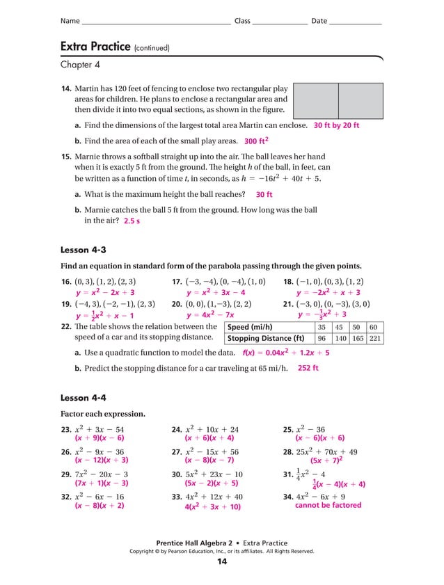 Chapter 4 Extra Practice Answers PDF