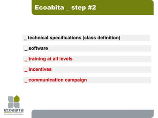 Ecoabita _ step #2 _ technical specifications (class definition) _ software _ training at all levels _ incentives _ communication campaign 