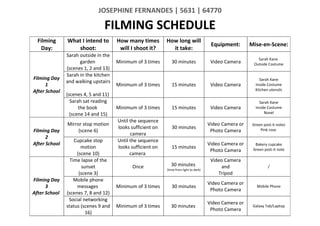 A2 Filming Schedule