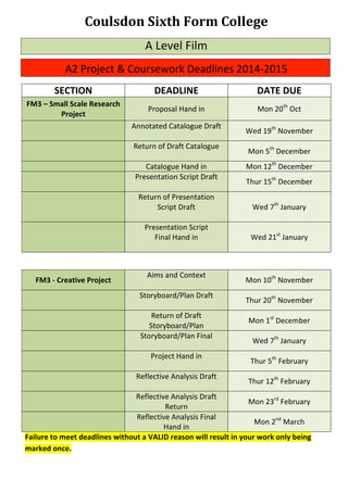 A2 Film Project Deadlines | PDF