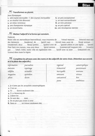 A2 ~ les exercices de grammaire, avec corrigés