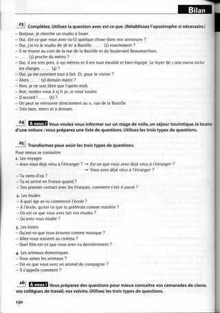 A2 ~ les exercices de grammaire, avec corrigés