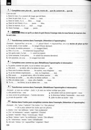 A2 ~ les exercices de grammaire, avec corrigés