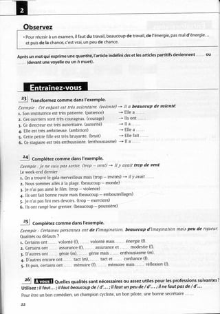 A2 ~ les exercices de grammaire, avec corrigés