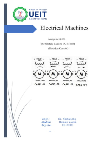 0
S
Electrical Machines
Assignment #02
(Separately Excited DC Motor)
(Rotation Control)
RO
Engr : Dr. Shahid Atiq
Student: Hasnain Yaseen
Reg. No: EE171021
 