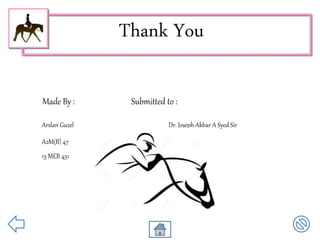 Thank You
Made By : Submitted to :
Arslan Guzel Dr. Joseph Akbar A Syed Sir
A2M(B) 47
13 MEB 451
 