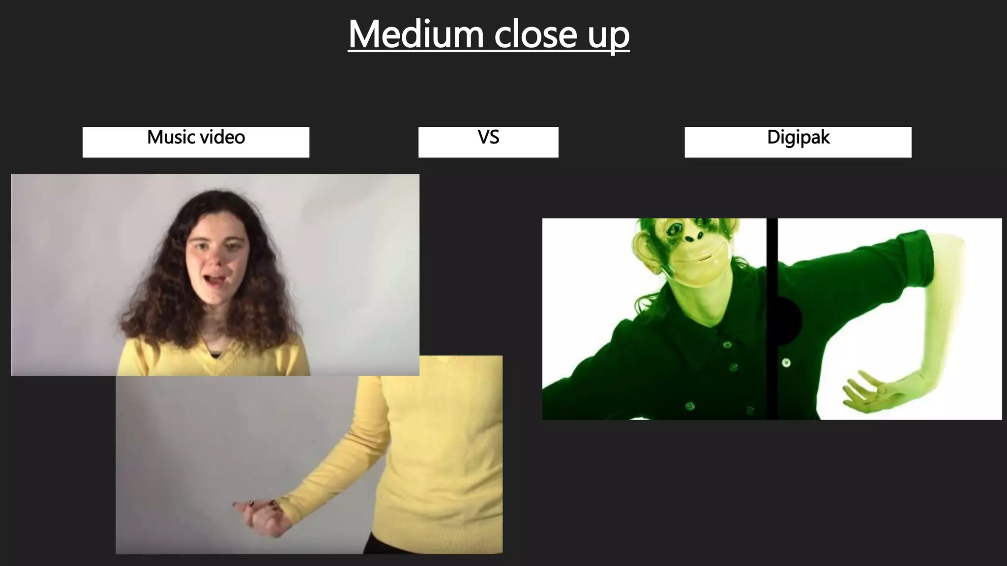 Music video VS Digipak
Medium close up
 