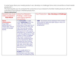 A2 media evaluative task one table