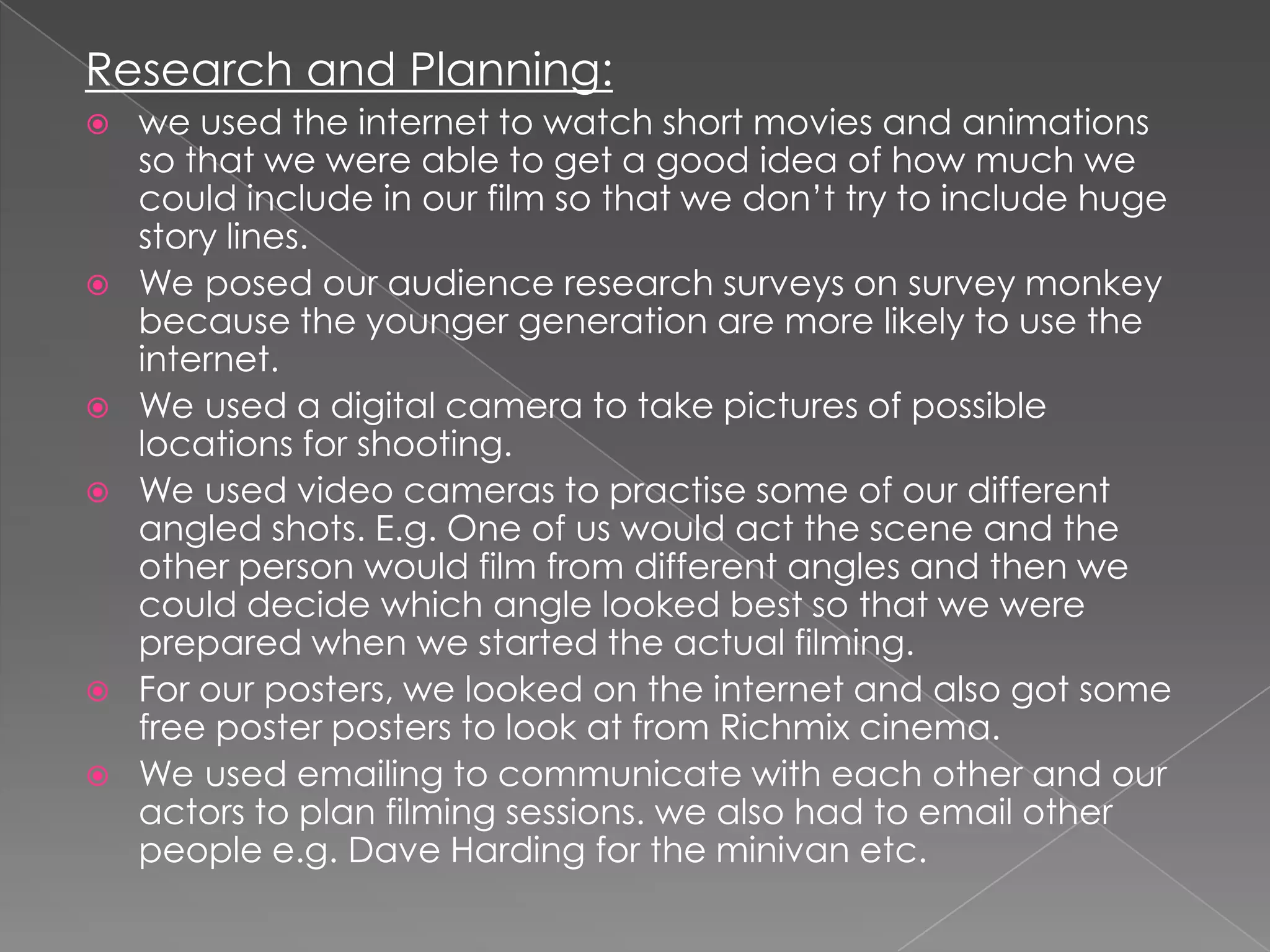 The highest score was 58.3% for unpredictable/twists, these results show that people prefer to have the element of surprise in films rather than watching films which contain the same structure all the time as it brings a sense of uncertainty and excitement to the film.   Question C received 0%, which shows that no one likes to watch films that are predictable. There were a lot more questions which were asked to the audience which helped us gain a better understanding of what the audience want e.g. Unpredictable twists. 