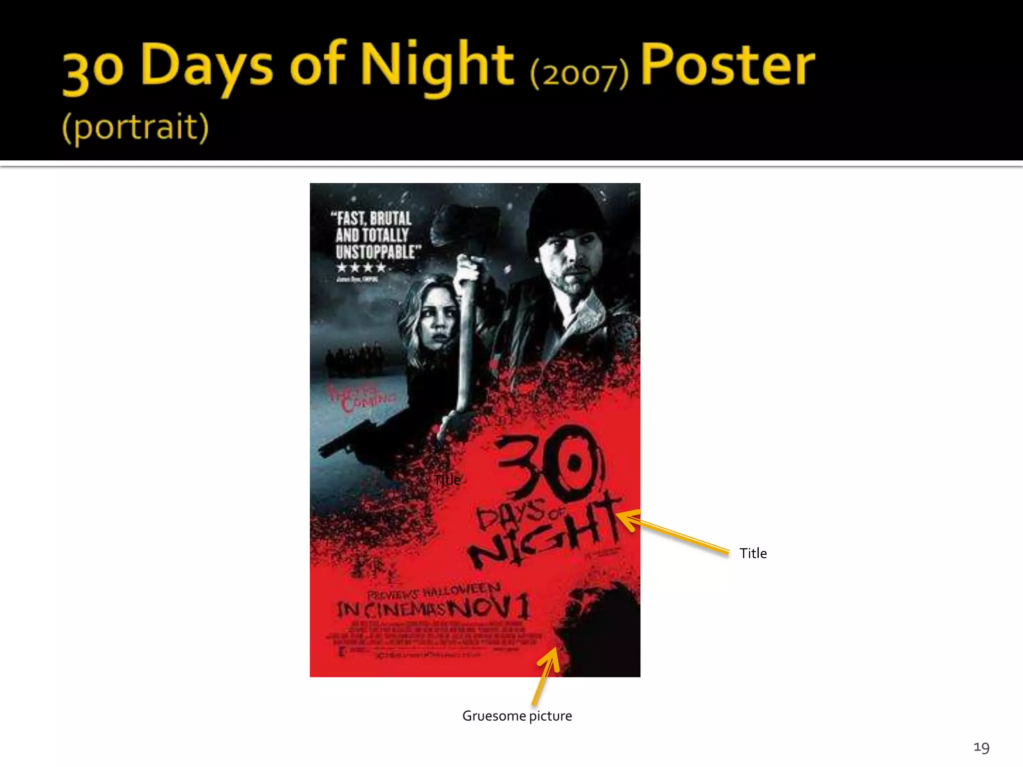 Title



                           Title




        Gruesome picture

                                   19
 