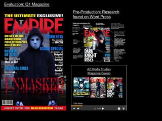 Evaluation: Q1 Magazine
Pre-Production: Research
found on Word Press
 