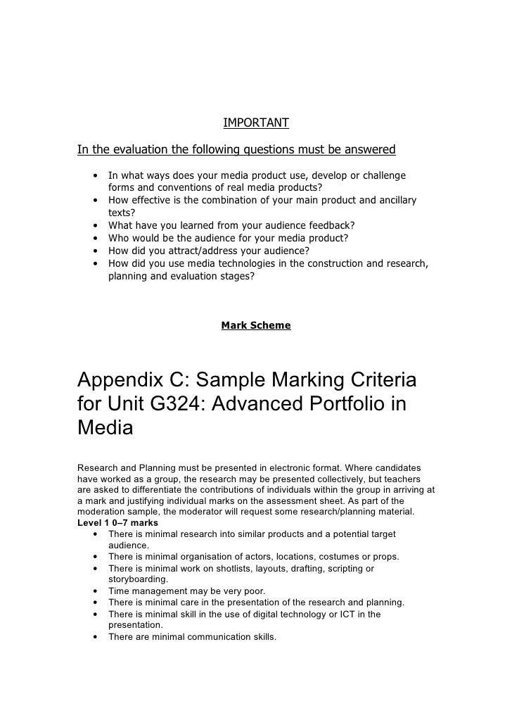 Ocr media a2 coursework mark scheme